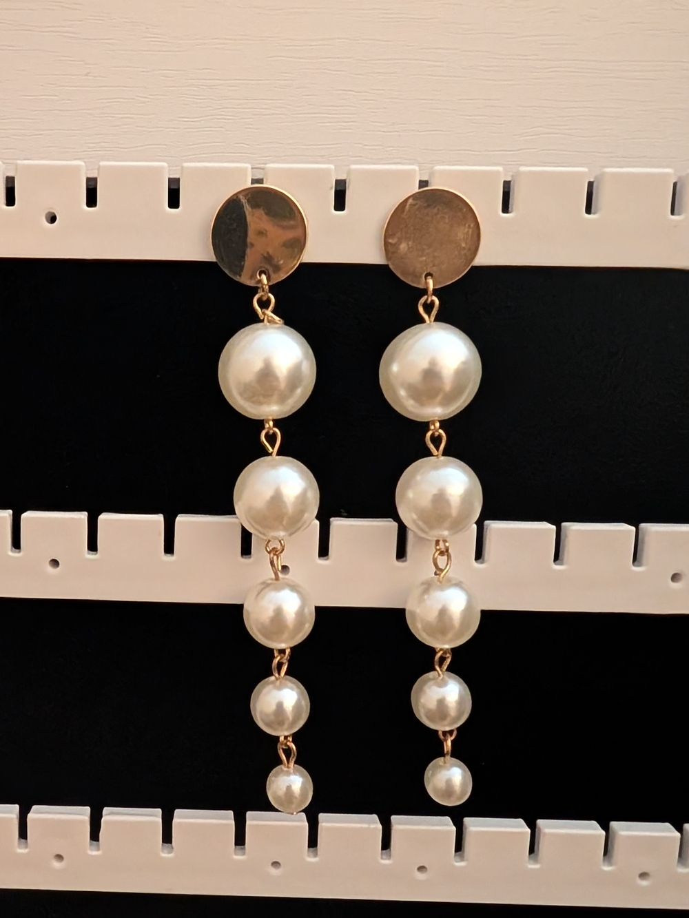 Gold-Tone Faux Pearl Drop Earrings - Elegant White Pearls